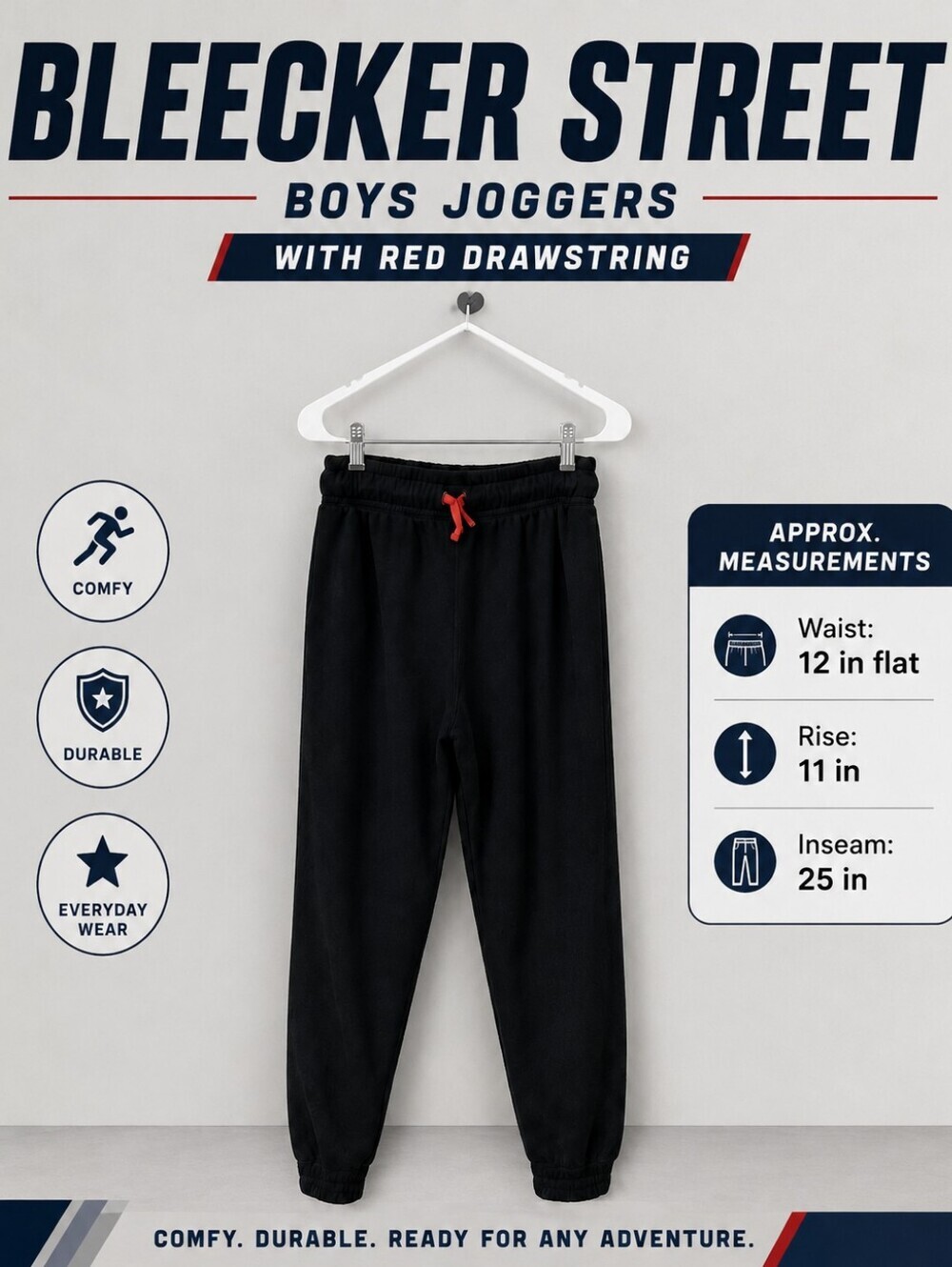 Joggers with Red Drawcord In Black For Kids